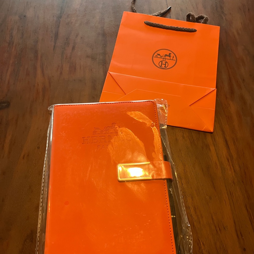 Hermes Vibrant Orange Leather Journal Plus Gift Bag